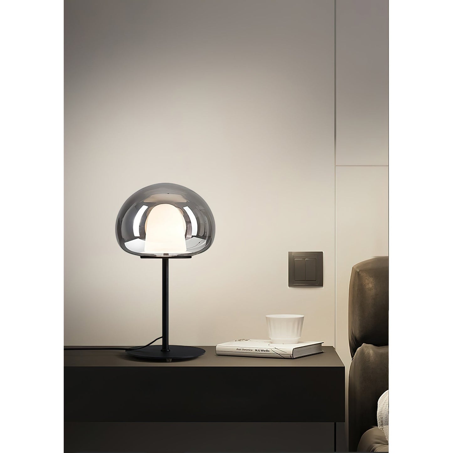 Smoky Black or Amber Glass Dome LED Table Lamp | Two Sizes Built-In