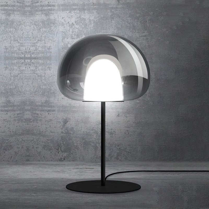 Smoky Black or Amber Glass Dome LED Table Lamp | Two Sizes Built-In