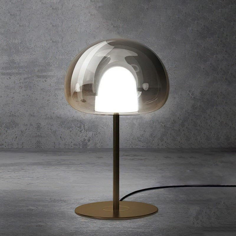 Smoky Black or Amber Glass Dome LED Table Lamp | Two Sizes Built-In