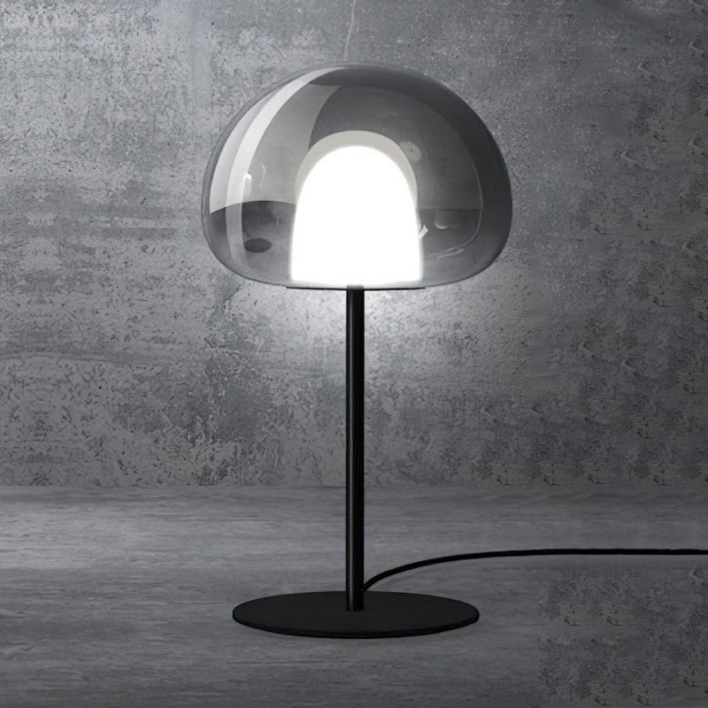 Smoky Black or Amber Glass Dome LED Table Lamp | Two Sizes Built-In
