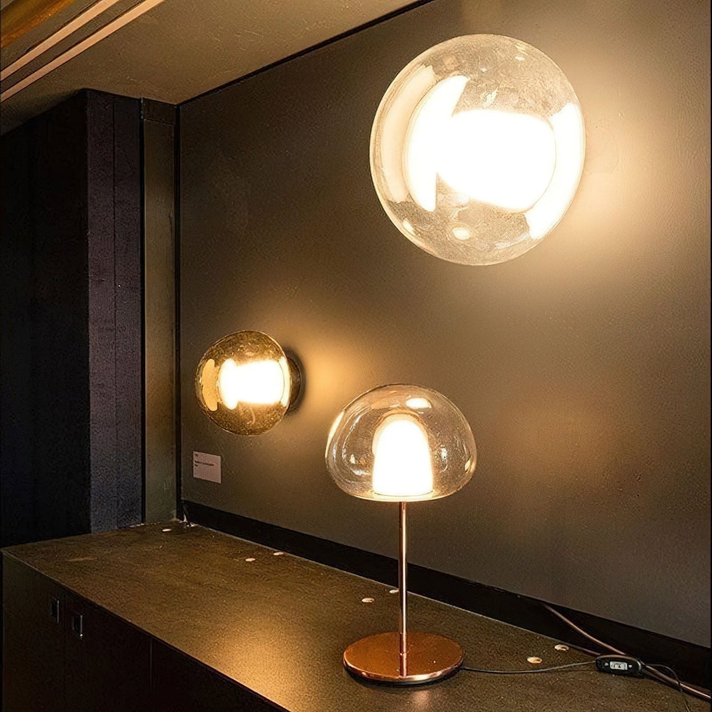 Smoky Black or Amber Glass Dome LED Table Lamp | Two Sizes Built-In
