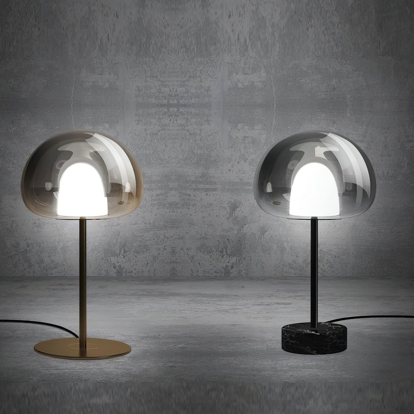 Smoky Black or Amber Glass Dome LED Table Lamp | Two Sizes Built-In