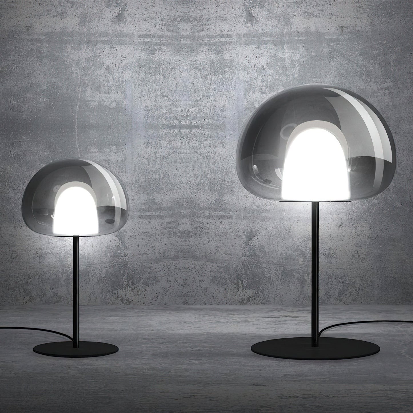 Smoky Black or Amber Glass Dome LED Table Lamp | Two Sizes Built-In