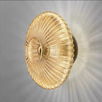 Ribbed Glass Disc Wall Sconce - Cognac Glass, Side View, Lit