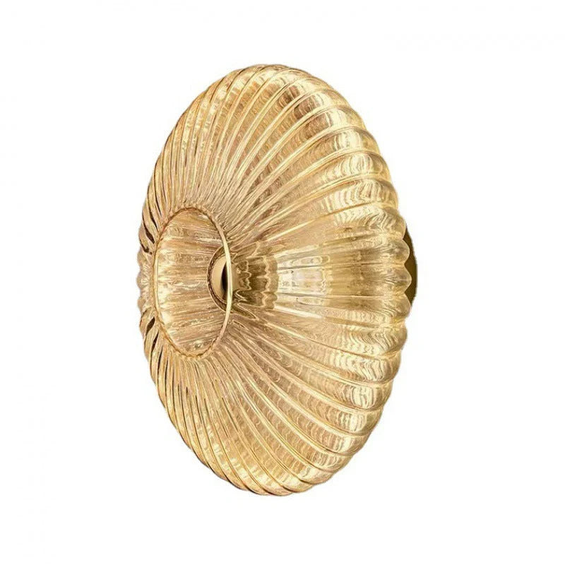 Ribbed Glass Disc Wall Sconce - Cognac Glass on White Background