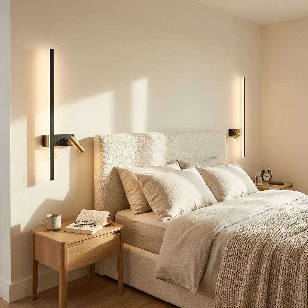 LED Reading Wall Light with Light Bar & Spotlight - Pair Either Side of Bed