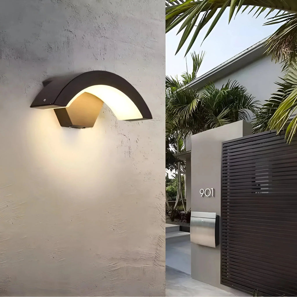 Modern Outdoor LED Wall Light - Lit Beside Gated Entrance