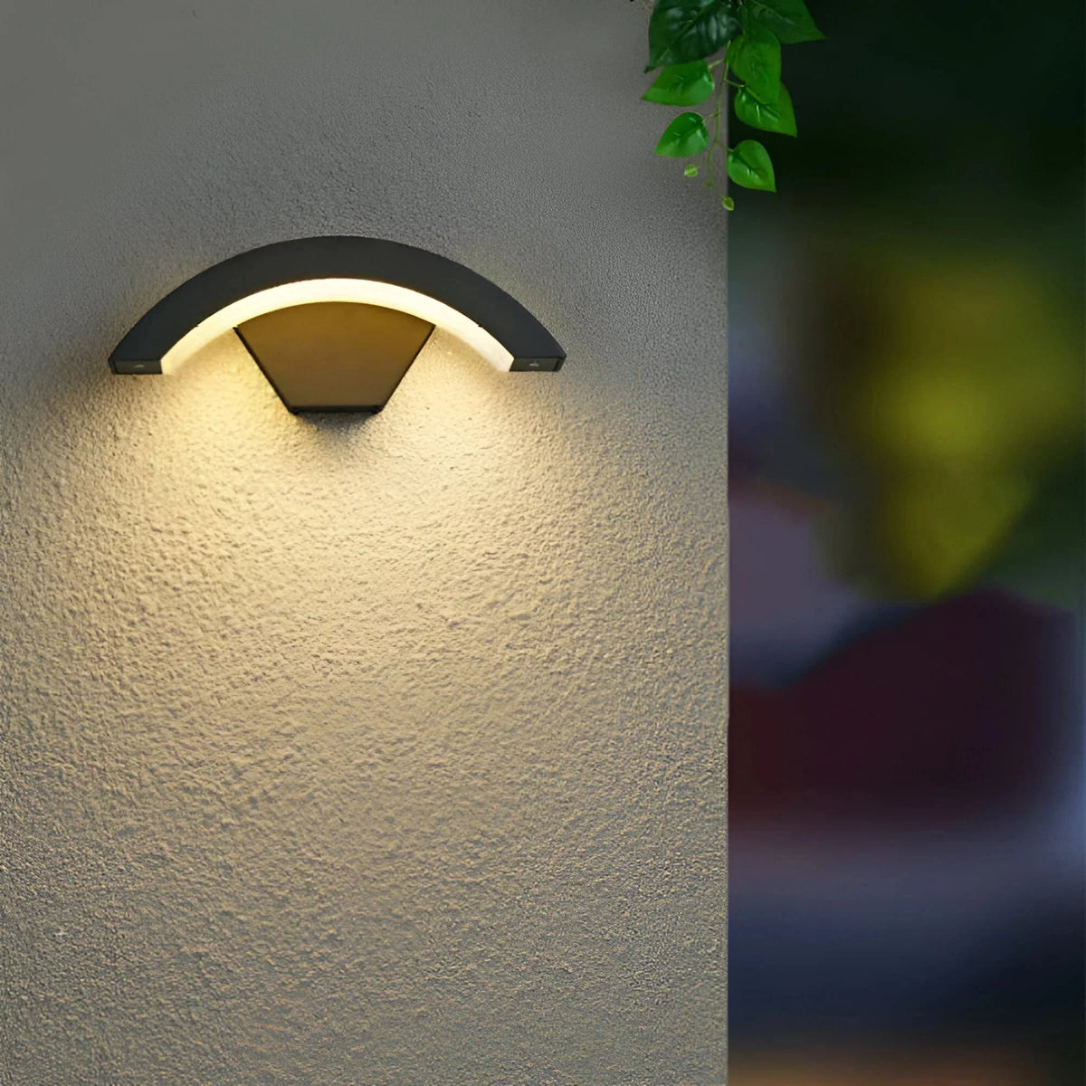 Modern Outdoor LED Wall Light - Lit on Textured Render Wall