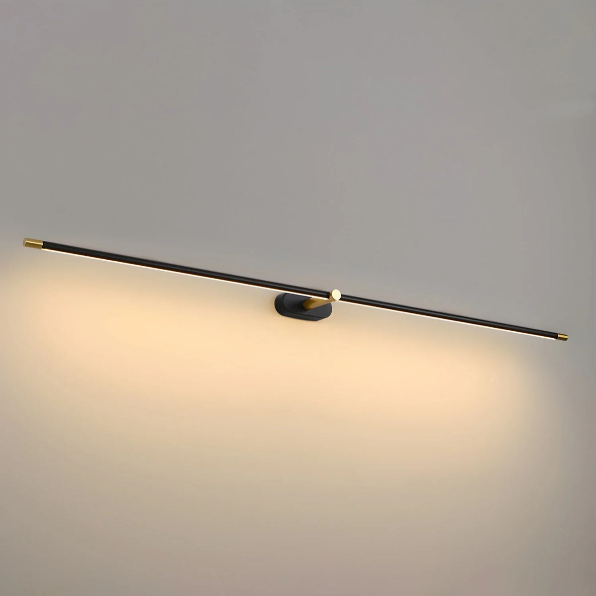 Rechargeable Linear LED Wall Light - Black Finish, Lit Close View