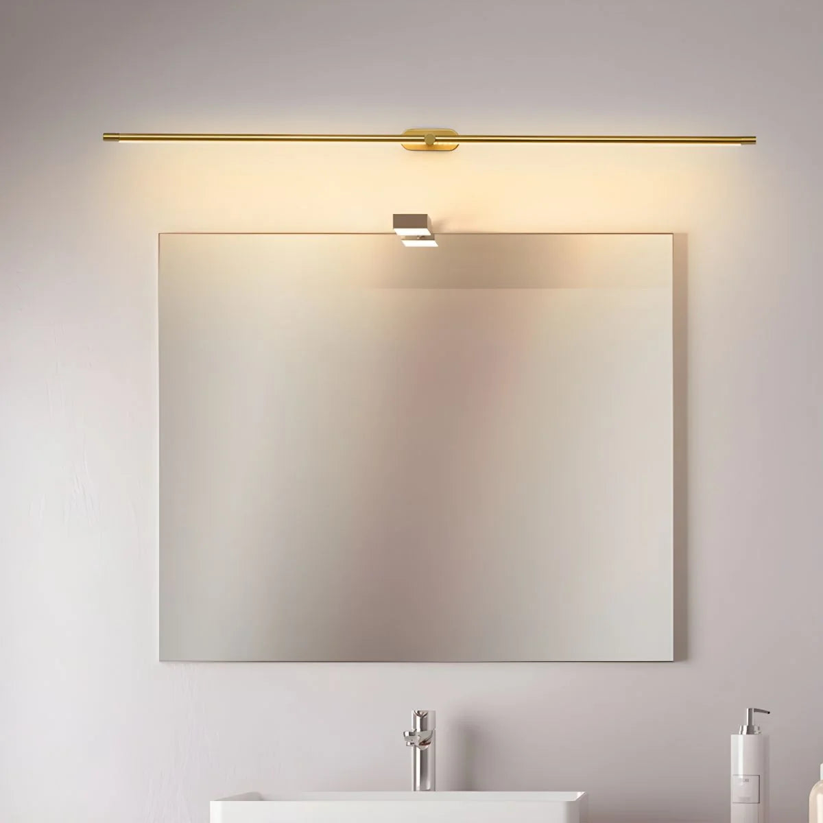 Rechargeable Linear LED Wall Light - Gold Finish Above Bathroom Mirror