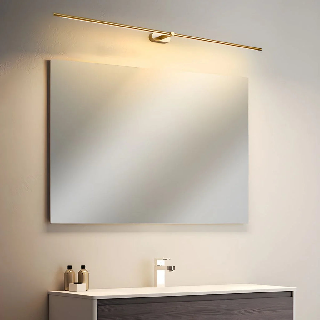 Rechargeable Linear LED Wall Light - Gold Finish Above Mirror, Warm Light