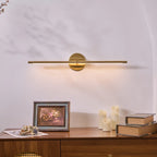 Rechargeable Linear LED Wall Light - Gold Finish Above Sideboard, Warm Light