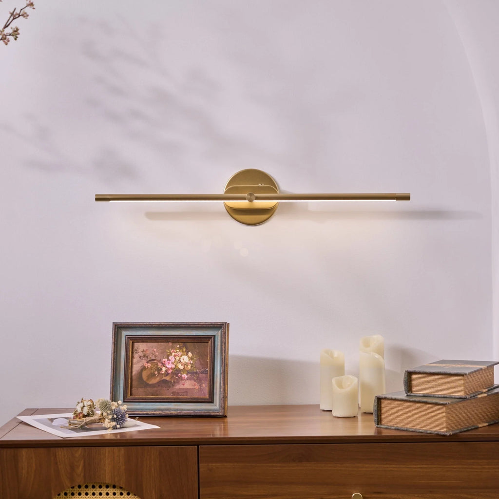 Rechargeable Linear LED Wall Light - Gold Finish Above Sideboard, Lit