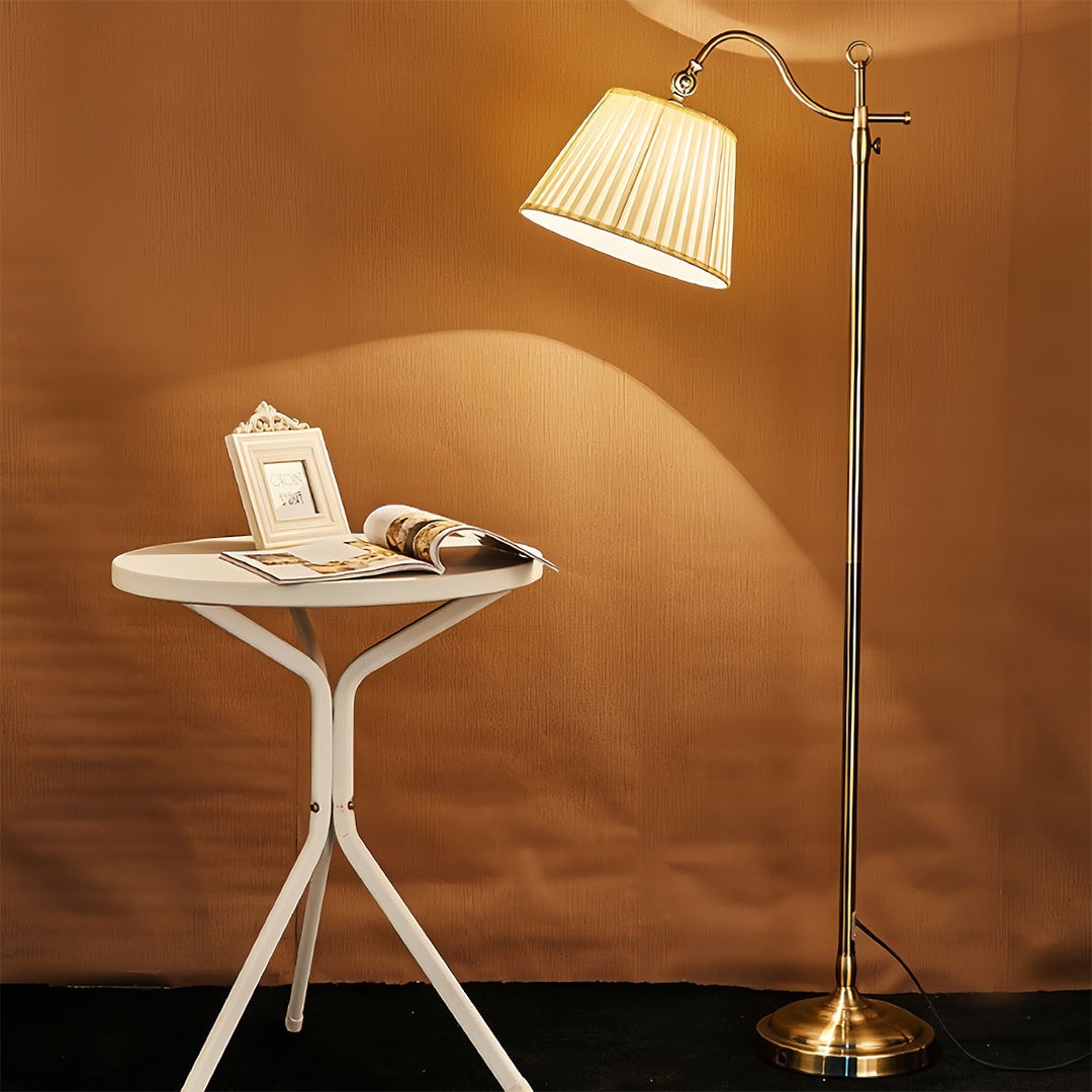 Adjustable Arch Fabric Shade Light Vintage Style | Copper Floor Lamp