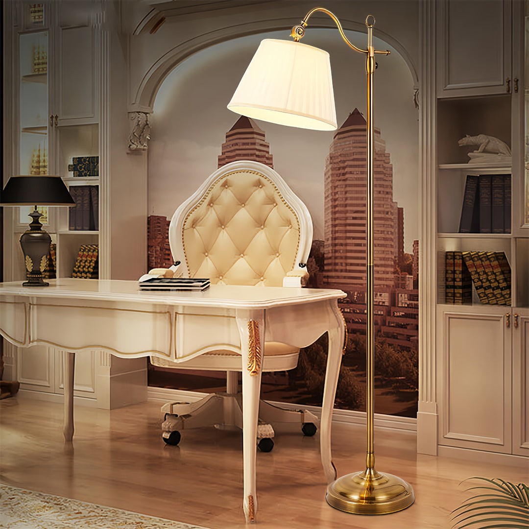 Adjustable Arch Fabric Shade Light Vintage Style | Copper Floor Lamp