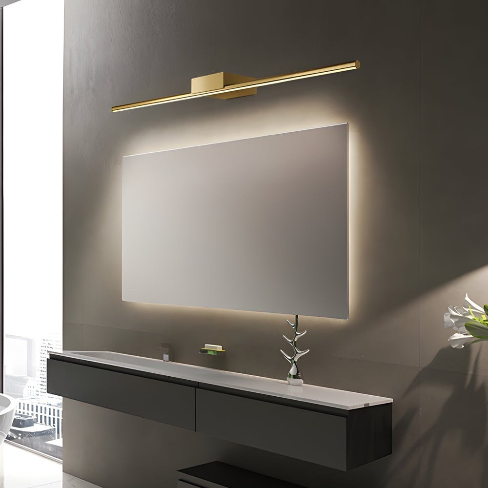 Brushed Brass Linear LED Vanity Light | Slim Cylinder Design Bathrooms