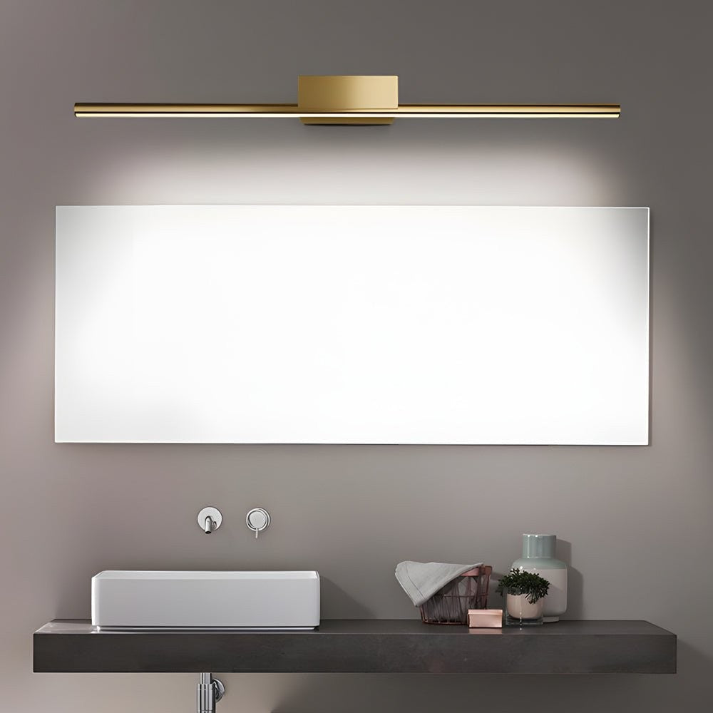 Brushed Brass Linear LED Vanity Light | Slim Cylinder Design Bathrooms