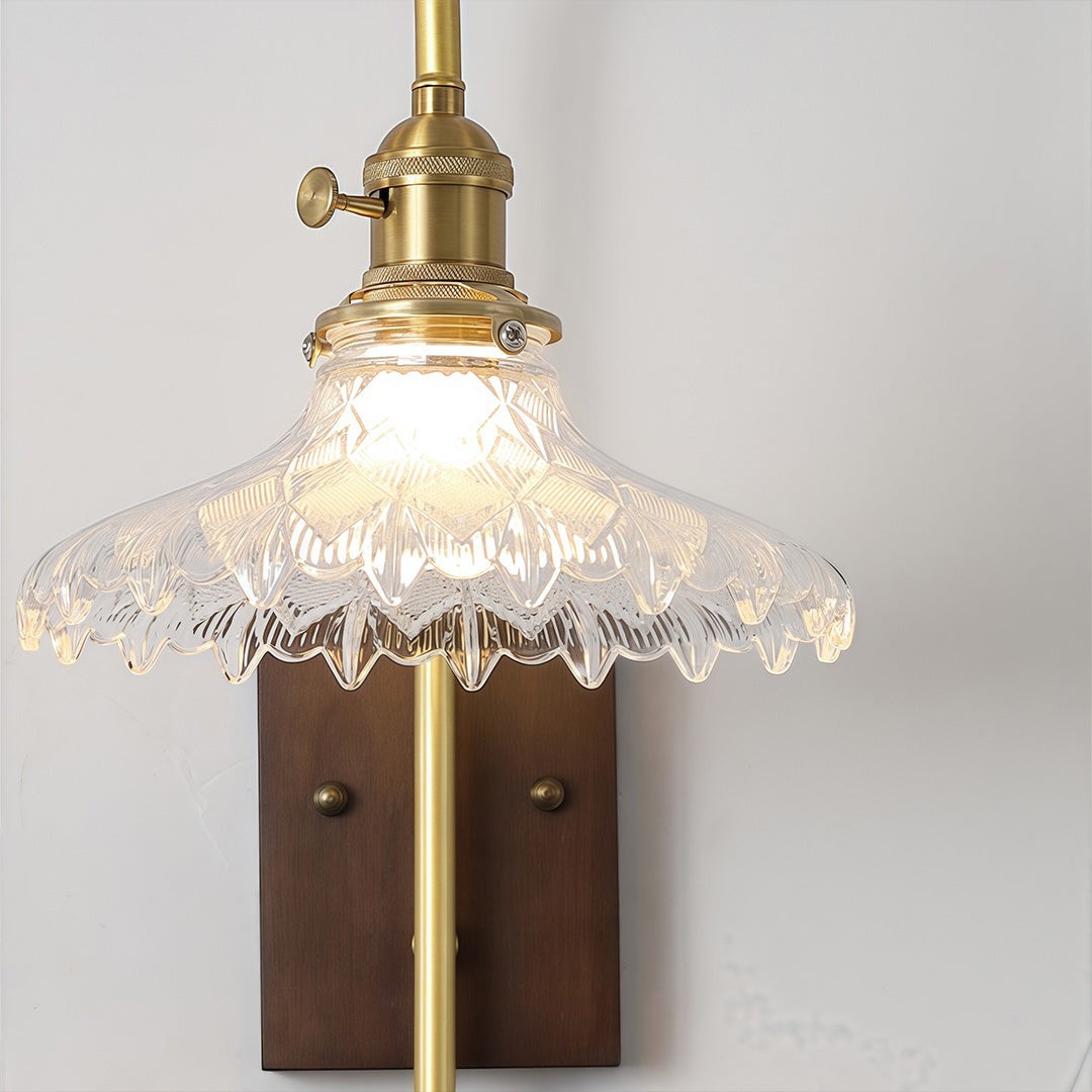 Japanese Retro Rubberwood & Iron Wall Light | E27 Three-Color Glass