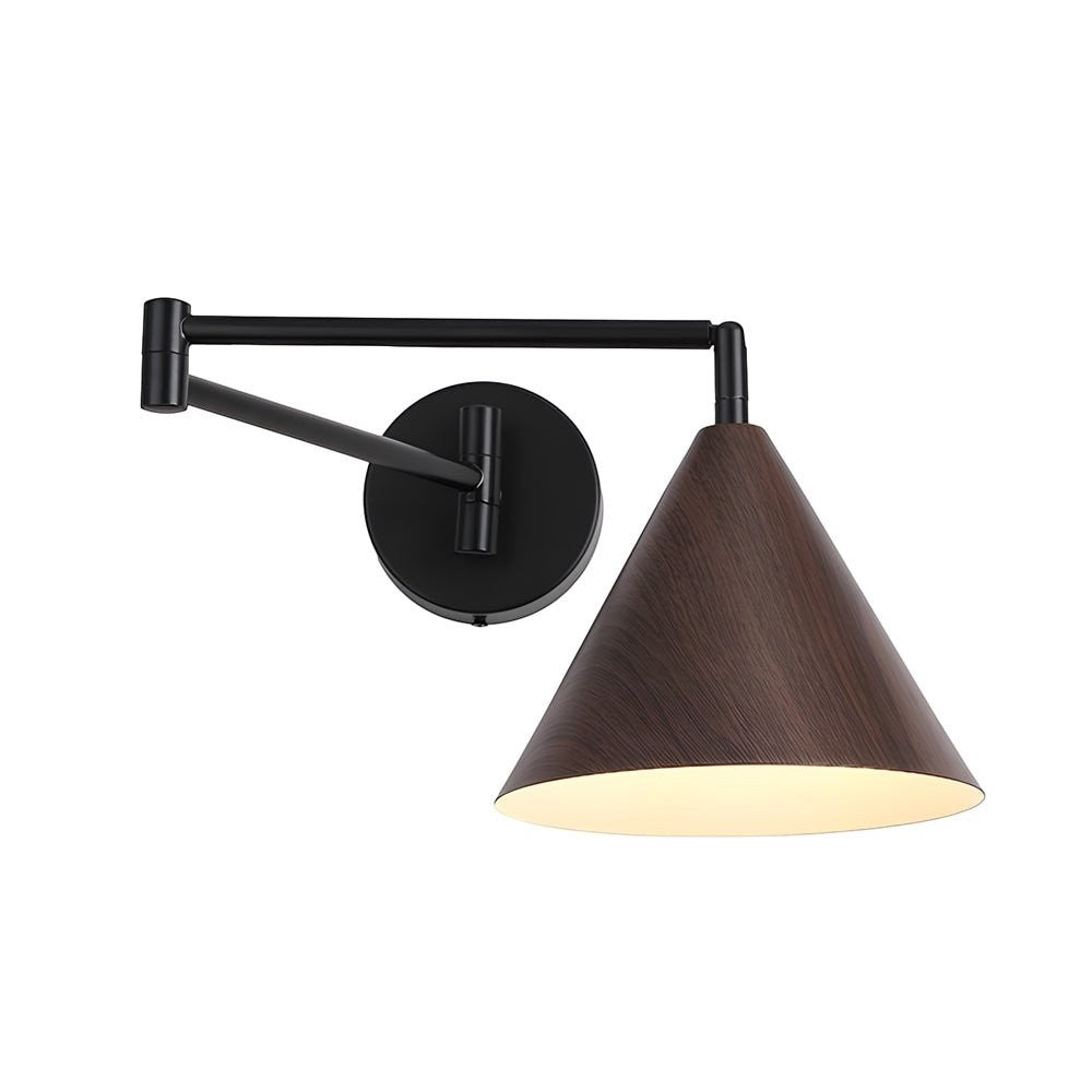 1-Light Wood Wall Mount Light | Cone Shaped Swing Arm Wall Sconces