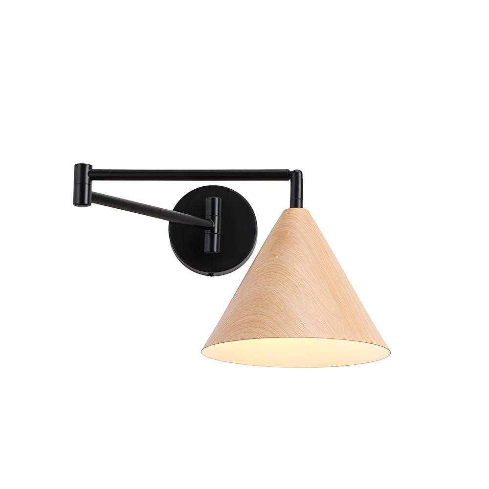 1-Light Wood Wall Mount Light | Cone Shaped Swing Arm Wall Sconces