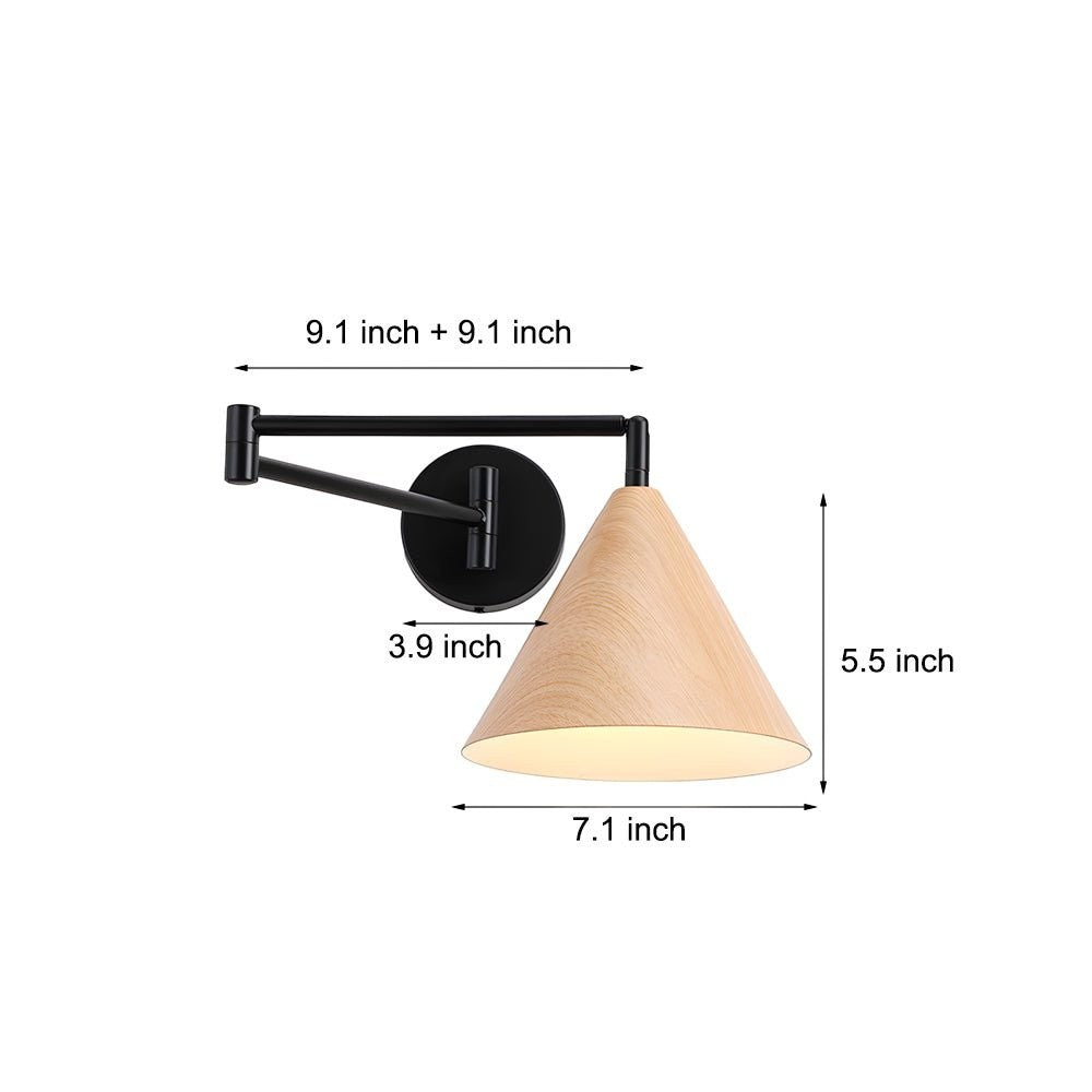 1-Light Wood Wall Mount Light | Cone Shaped Swing Arm Wall Sconces