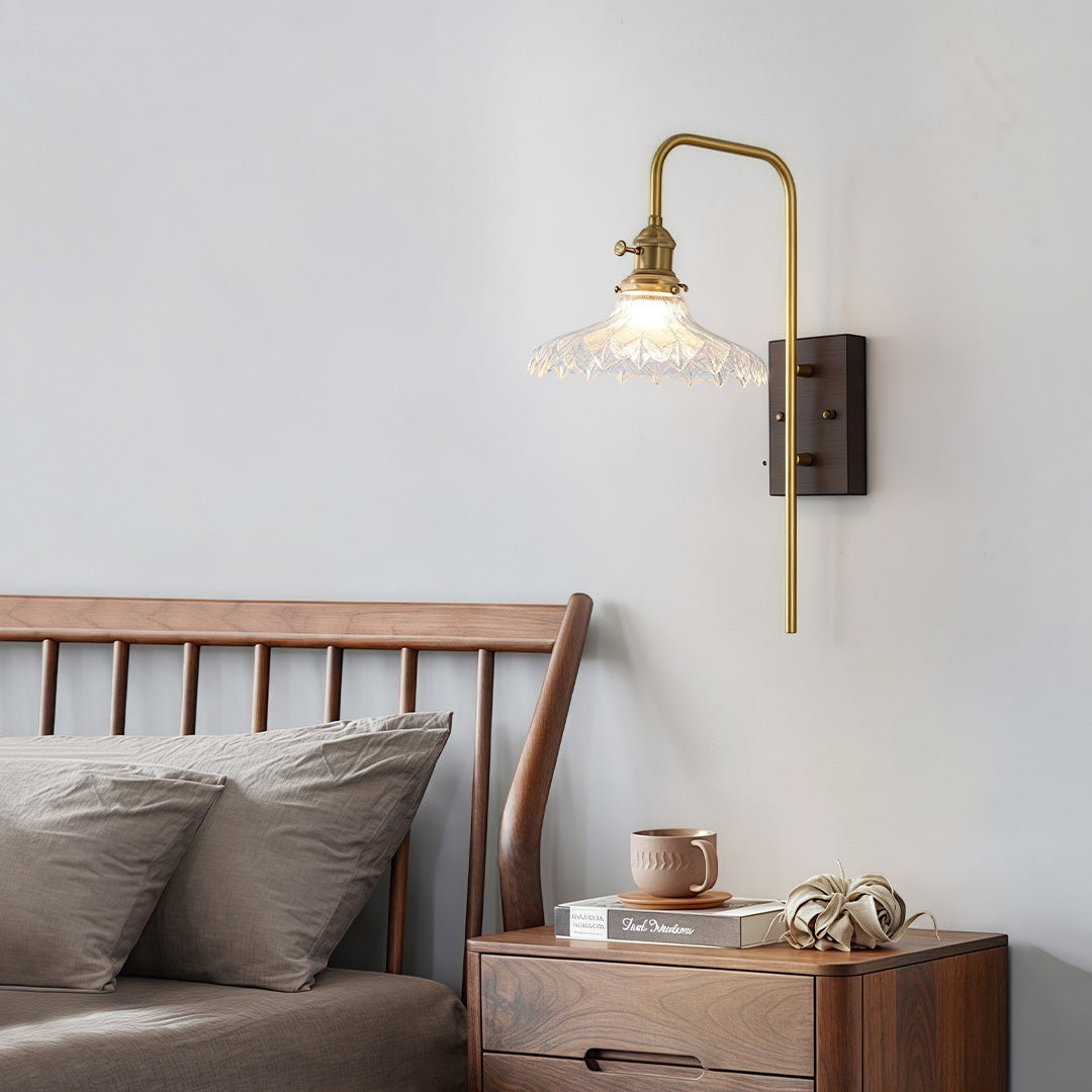 Japanese Retro Rubberwood & Iron Wall Light | E27 Three-Color Glass