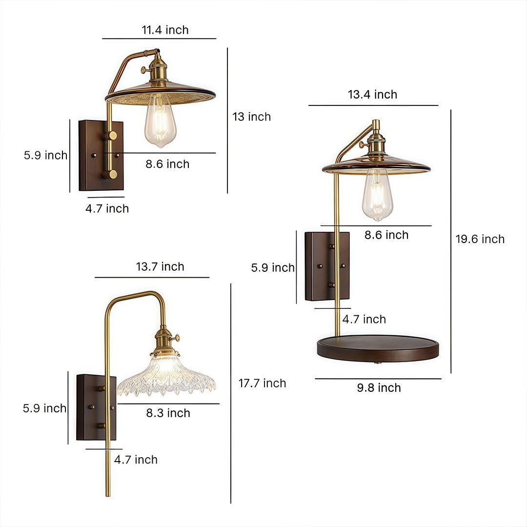 Japanese Retro Rubberwood & Iron Wall Light | E27 Three-Color Glass