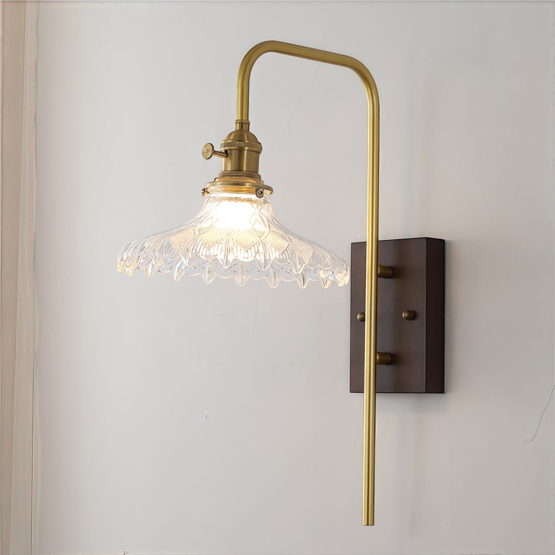 Japanese Retro Rubberwood & Iron Wall Light | E27 Three-Color Glass