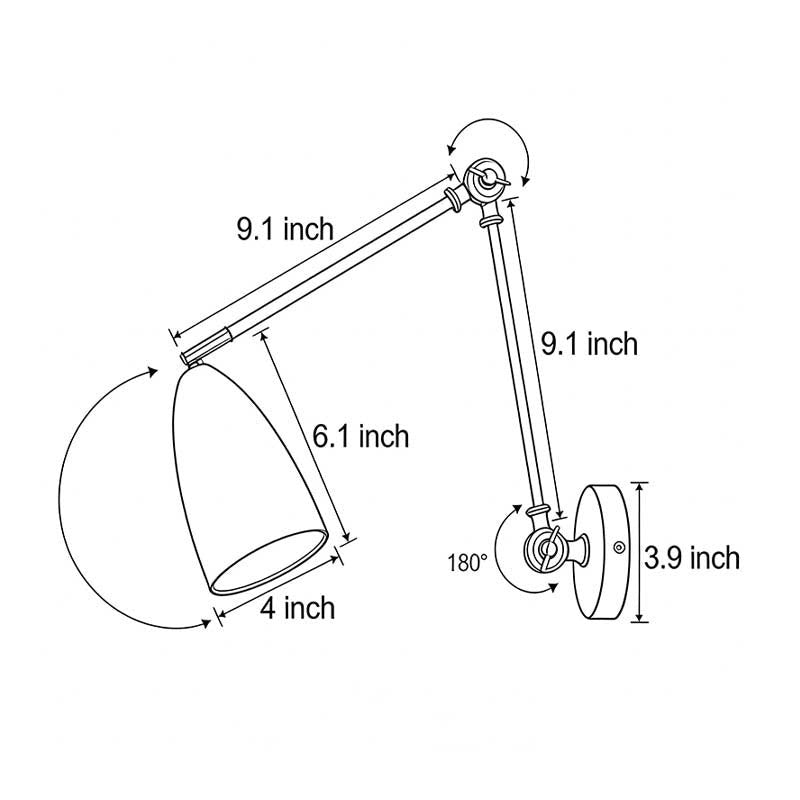 Metal Swing Arm Folding Wall Light | 3-Joint 180° Adjustable LED