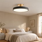 Round LED Ceiling Light with Acrylic Diffuser - Black Finish in Neutral Bedroom