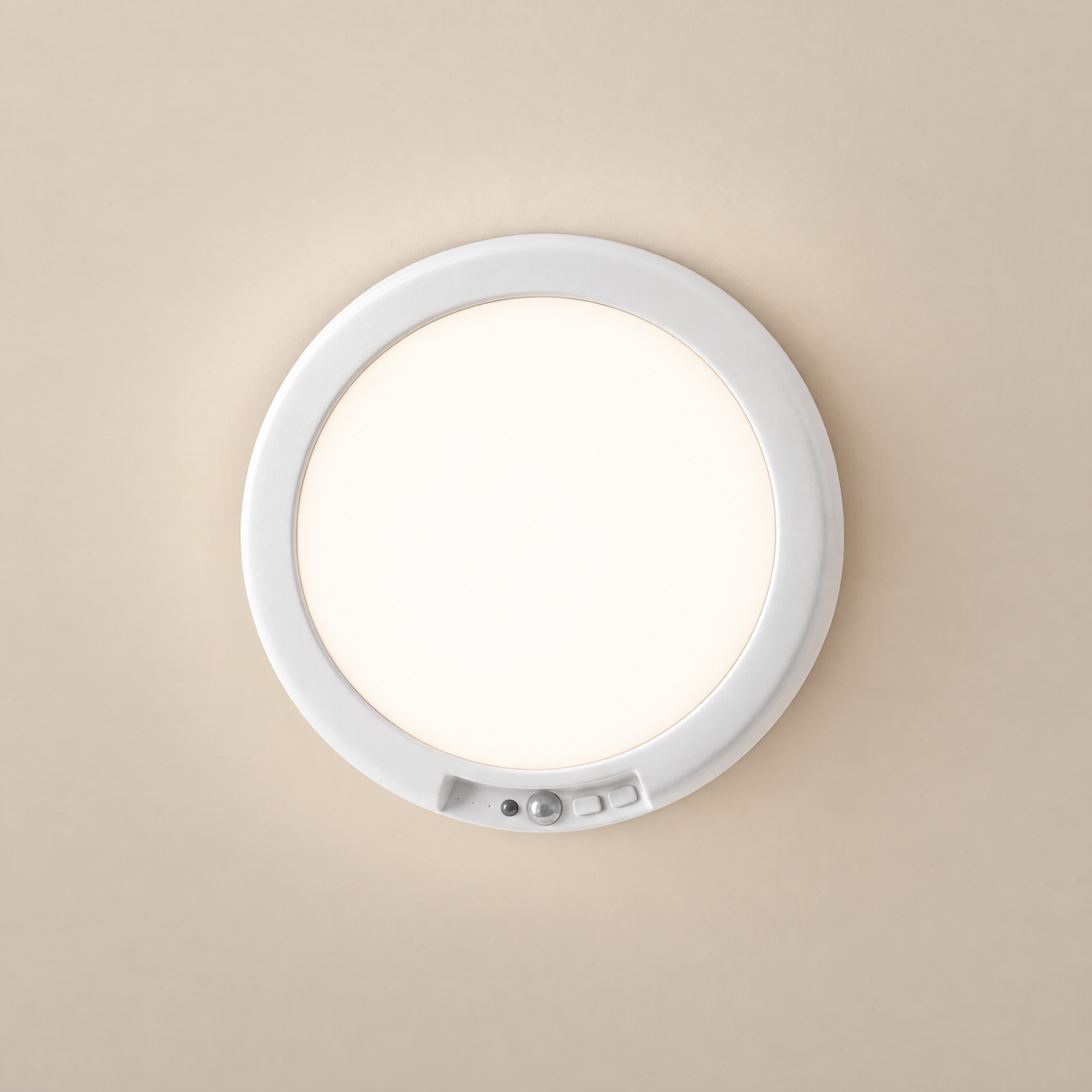 Wireless LED Ceiling Light with Motion Sensor - White Finish with Sensor, Front View