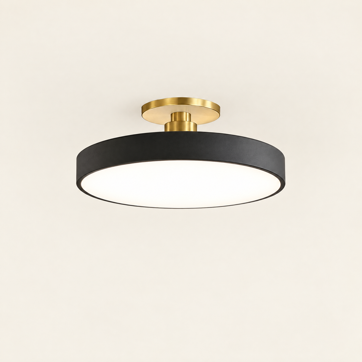 Round LED Ceiling Light with Acrylic Diffuser - Black Finish on Cream Background