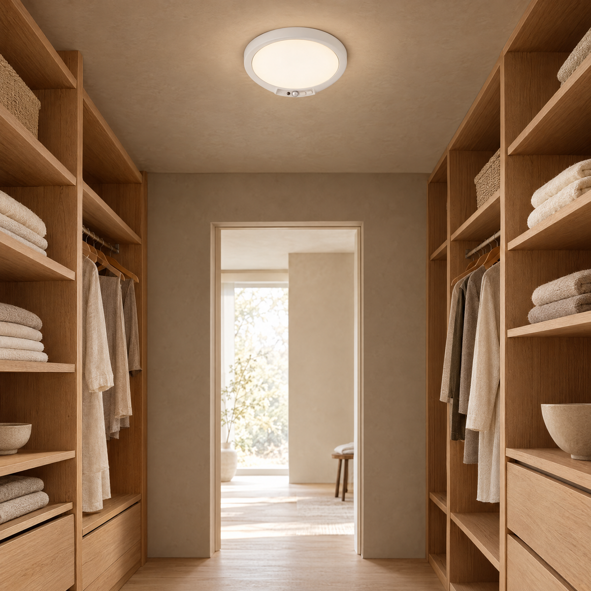 Wireless LED Ceiling Light with Motion Sensor - On Walk-In Wardrobe Ceiling