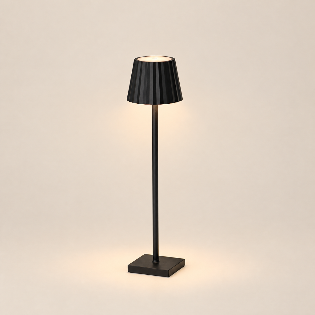 Cordless LED Table Lamp - Black Finish Lit on Cream Background