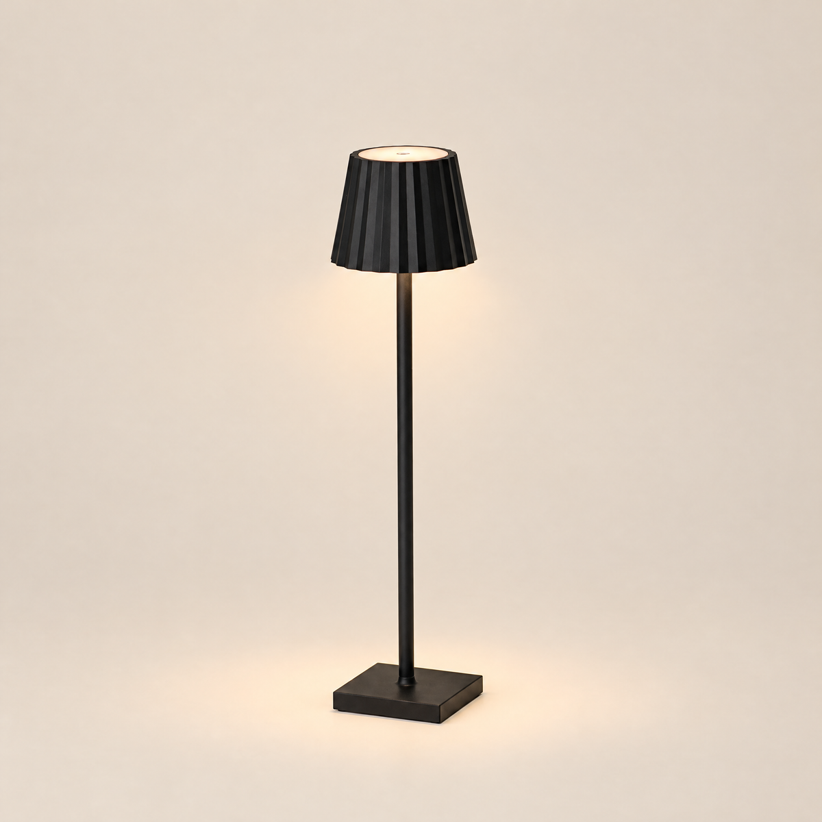 Cordless LED Table Lamp - Black Finish Lit on Cream Background