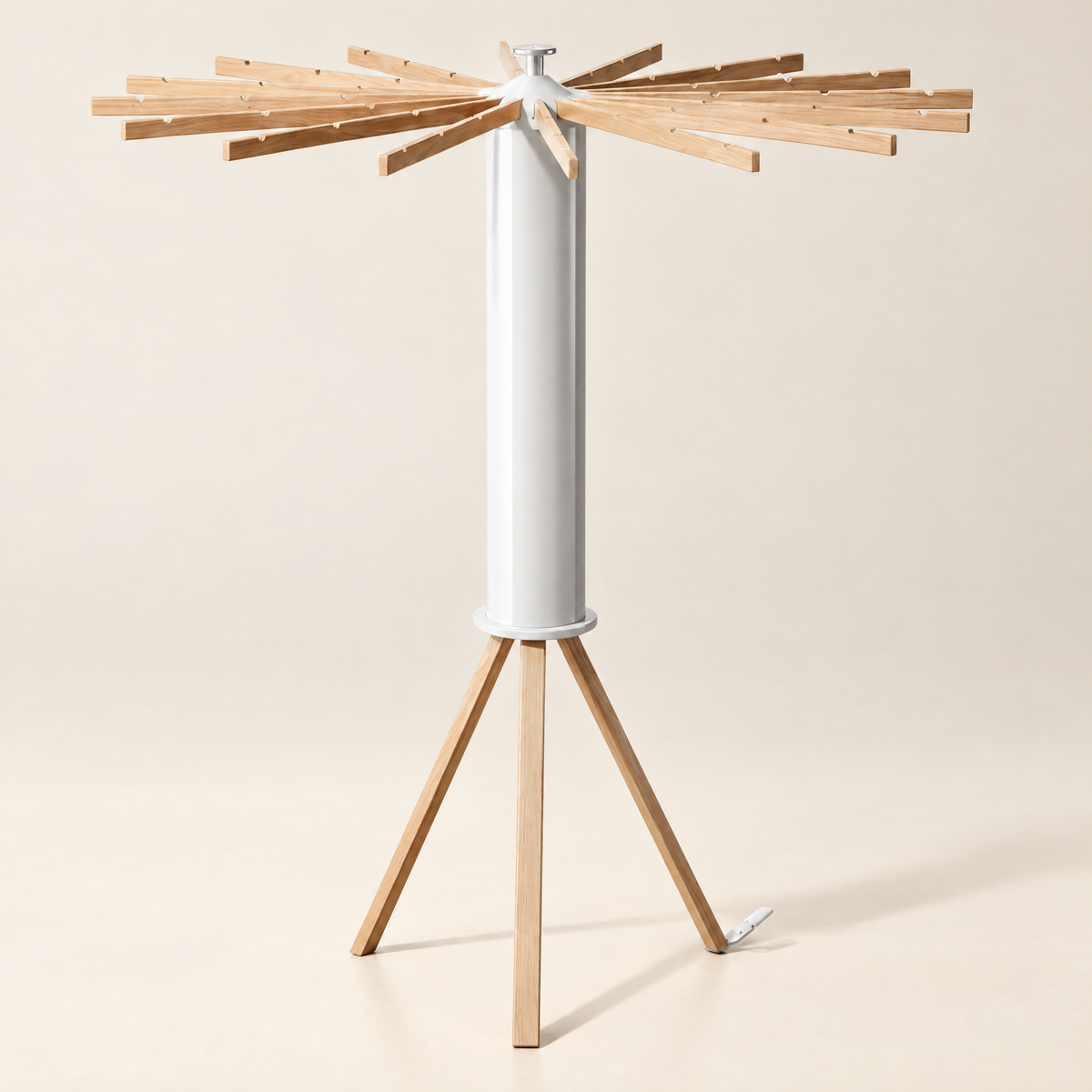 Foldable Rotary Clothes Airer with Wooden Arms - Front View with Arms Open
