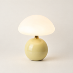 Ceramic Mushroom Table Lamp with 3-Tone LED - Beige Base, Close View