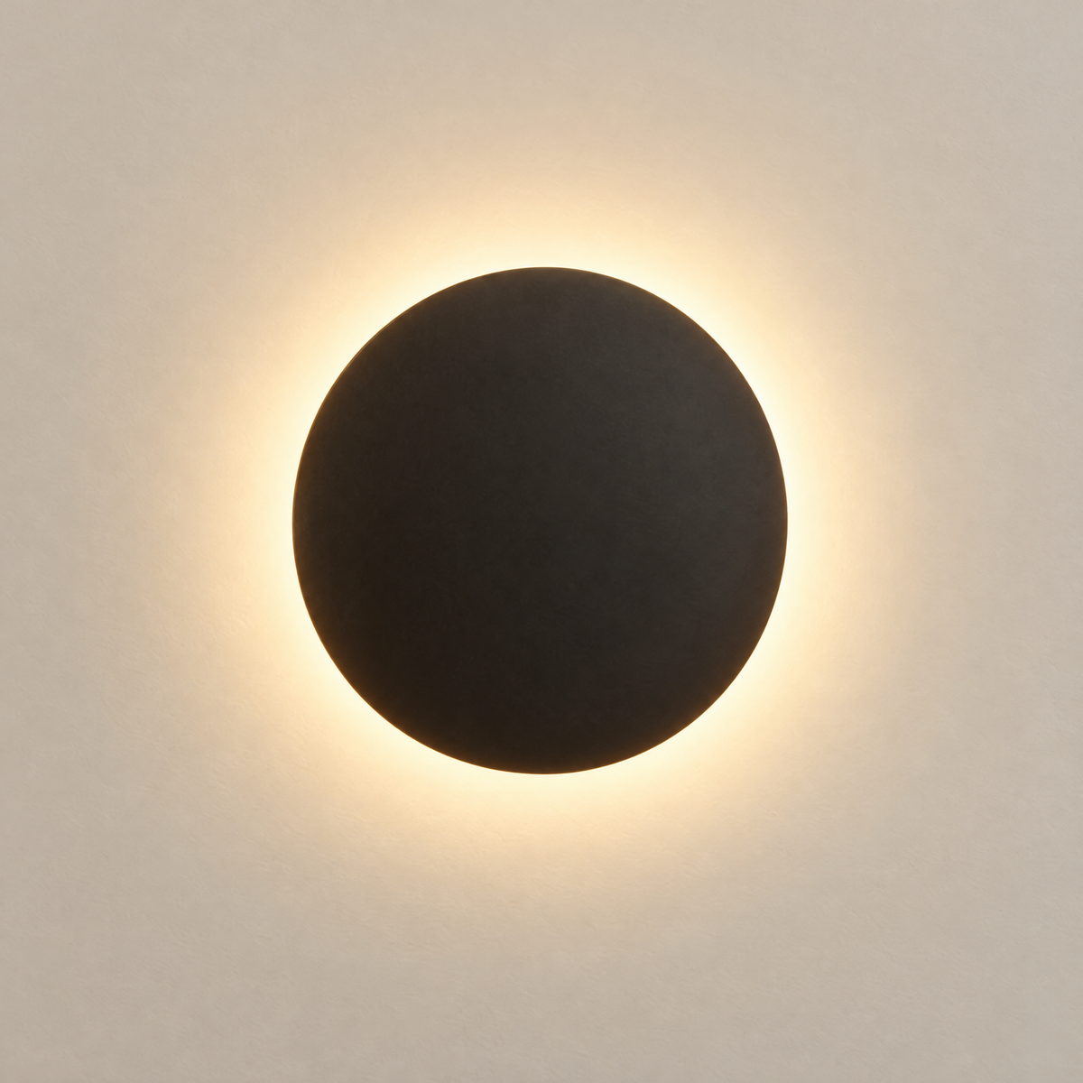 Round Halo LED Wall Light - Black Finish, Front View