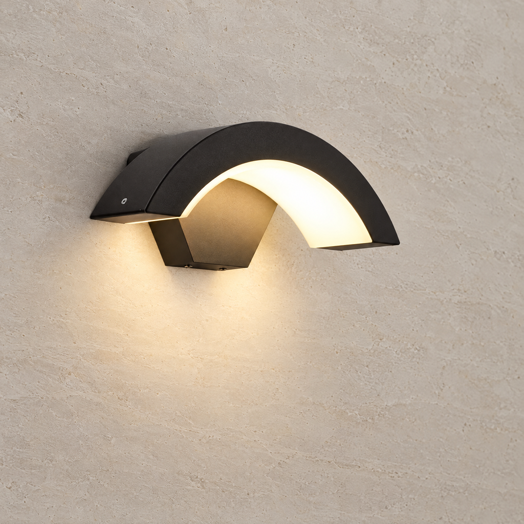 Modern Outdoor LED Wall Light - Side Angle, Lit
