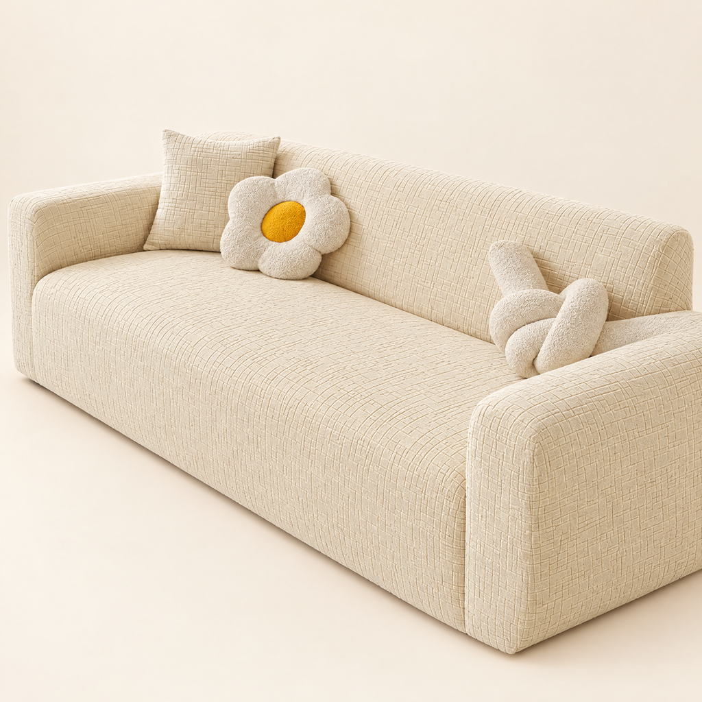 Stretch Jacquard Sofa Cover with Non-Slip Fit - White Cover on Cream Background