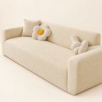 Stretch Jacquard Sofa Cover with Non-Slip Fit - White Cover on Cream Background