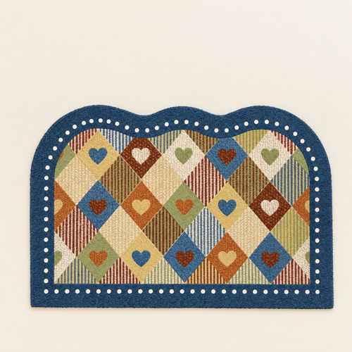 Arched Retro Check Doormat - Flat Lay on Cream Background