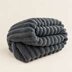 Ribbed Faux Lambswool Throw Blanket - Dark Grey, Folded on Cream Background