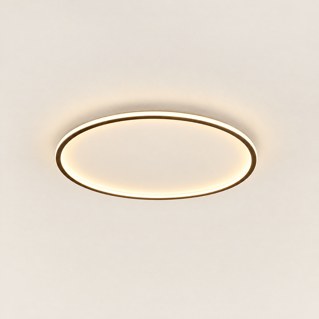 Round LED Flush Ceiling Light - Black Ring on Cream Background