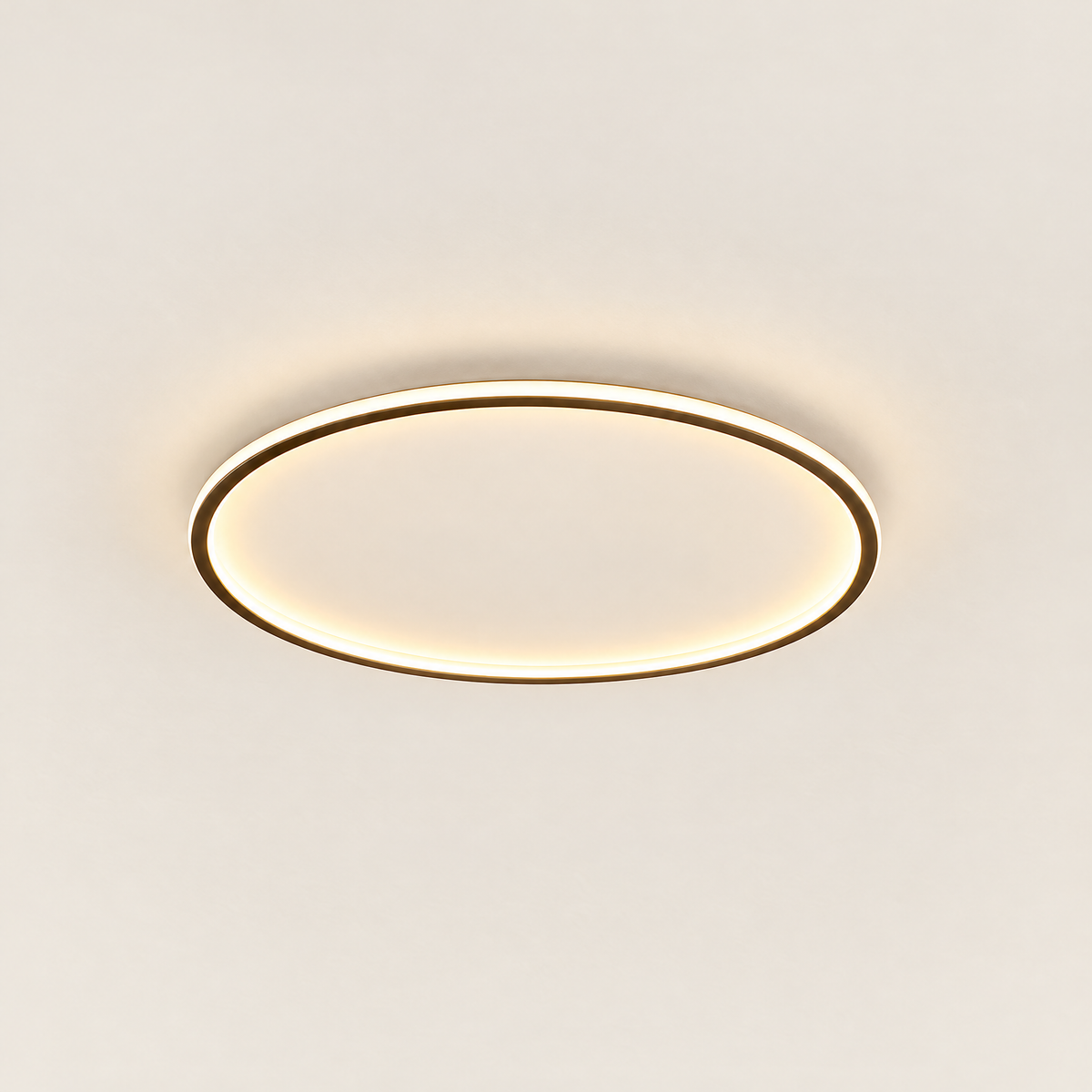 Round LED Flush Ceiling Light - Black Ring on Cream Background