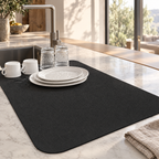 Diatomite Dish Drying Mat with Non-Slip Rubber Back - Black Mat with Plates and Glasses