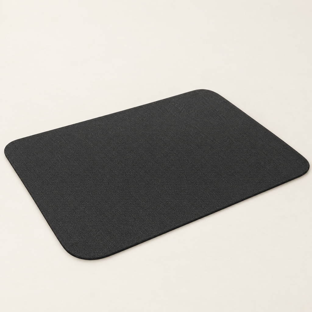 Diatomite Dish Drying Mat with Non-Slip Rubber Back - Black Mat on Cream Background