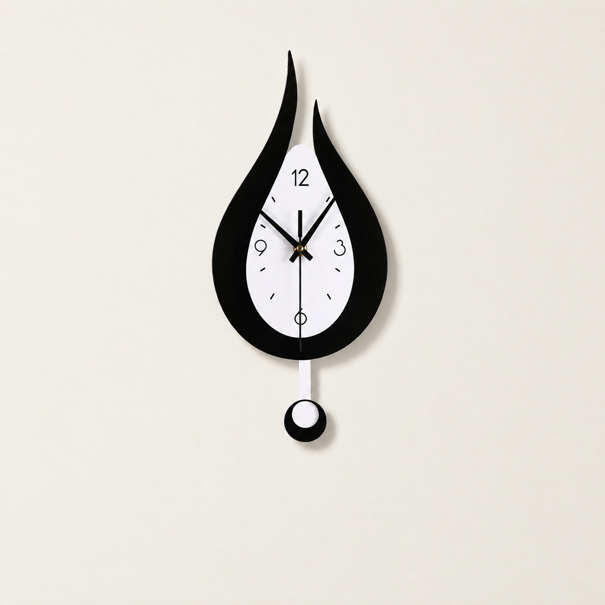Teardrop Pendulum Wall Clock - Black Finish on White Wall