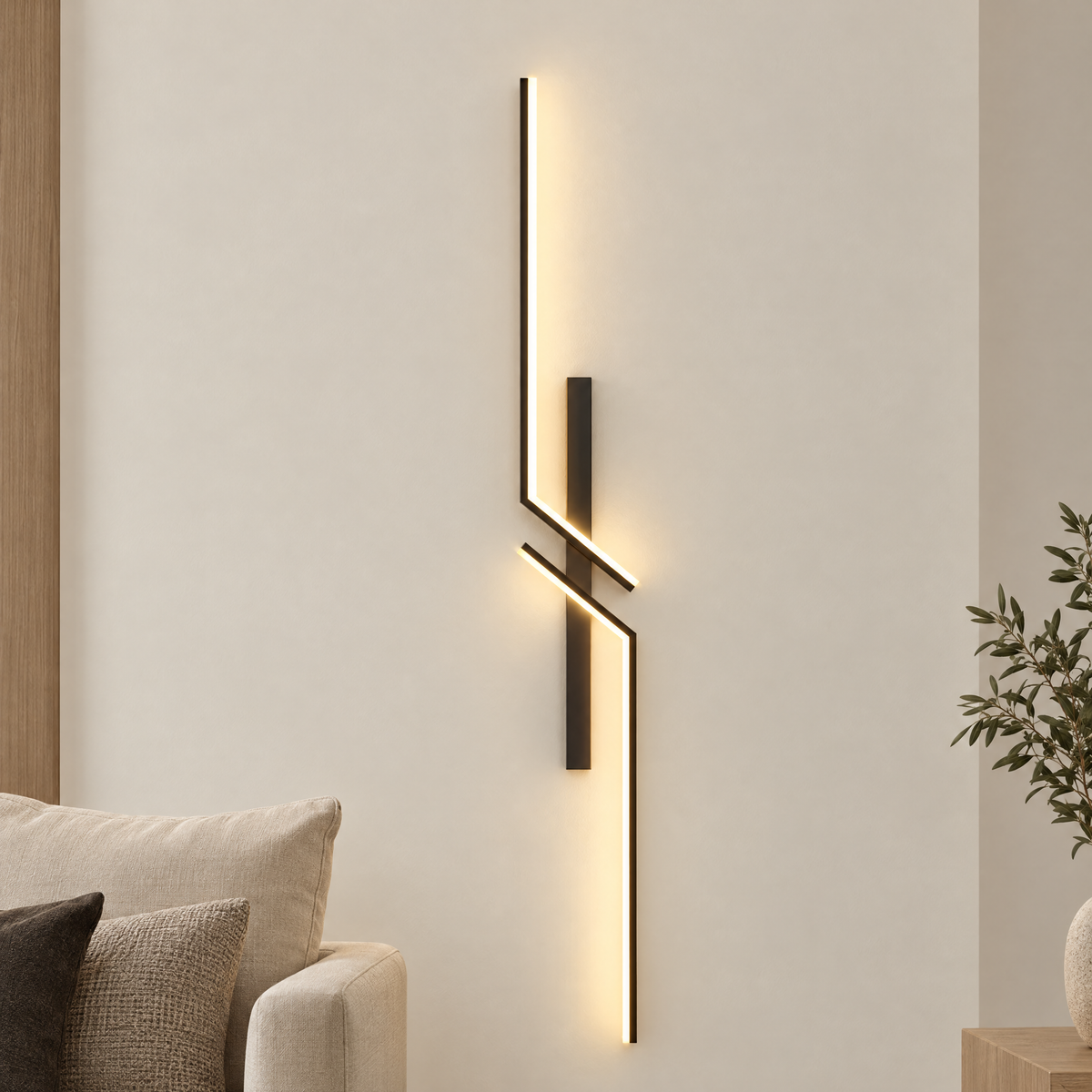 Linear Cross LED Wall Light - Beside Sofa, Lit