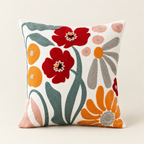 Floral Print Cushion - Red Poppy Design on Cream Background